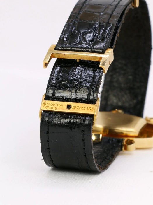 Montre BOUCHERON - Montre or jaune diamants bracelet cuir noir 58 Facettes 1000