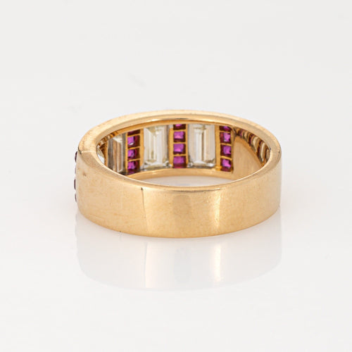 Bague Bague vintage en or jaune 18 carats avec diamants et rubis de 1 carat, taille 6,5, bijou en pierres précieuses 58 Facettes G13893