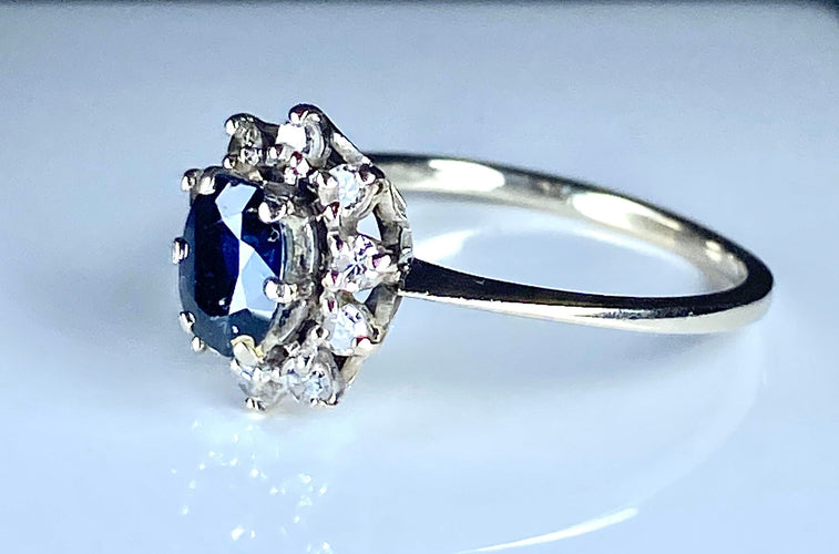 Bague 55 Bague or blanc saphir et diamants 58 Facettes AB336