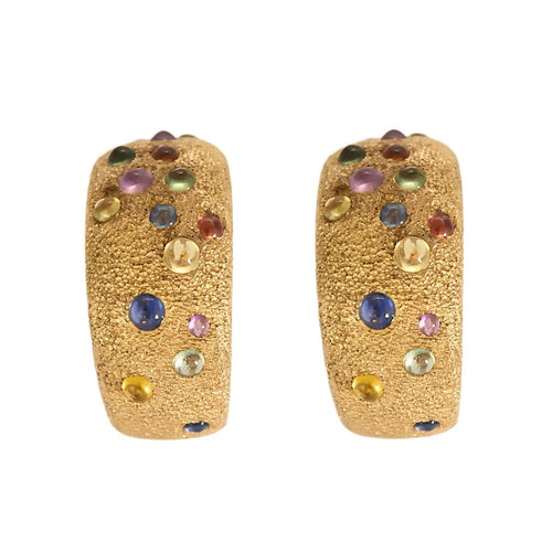 Boucles d'oreilles en or rose, cabochons de saphirs de couleurs