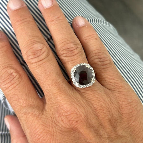 Bague 55 Bague fleur or blanc avec grenat et diamants 58 Facettes 33304