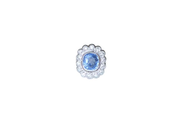 Bague 53 Bague Pompadour Art Déco Saphir de Ceylan 2,80 Cts et Diamants 58 Facettes