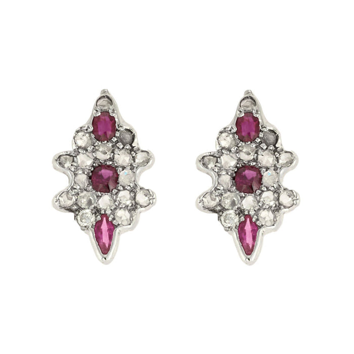 Boucles d'oreilles en or blanc diamants et rubis