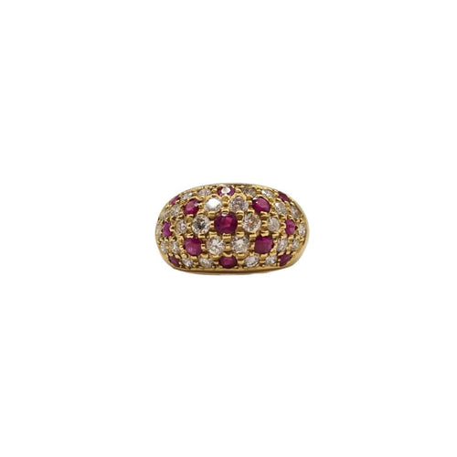 Bague bombée or jaune sertie de rubis et diamants