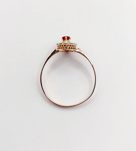 Bague 56 Ancienne bague marquise or rose, pierre rouge et diamant taille rose (1900) 58 Facettes A05951