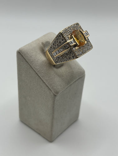 Bague 49 Bague Saphir jaune et Diamants sur or jaune 58 Facettes