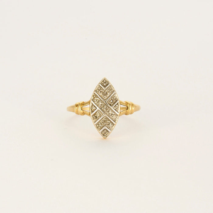 Bague marquise or jaune et blanc diamants