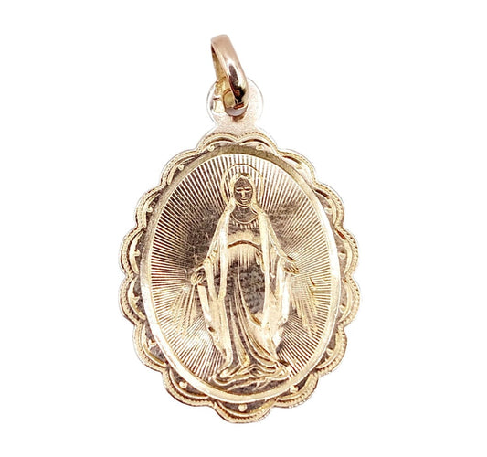 Pendentif Médaille religieuse victorienne or rose Vierge Marie (circa 1890) 58 Facettes A06018