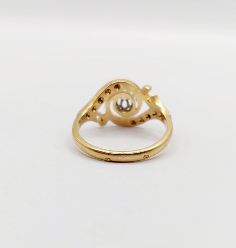 Bague 56 Bague tourbillon antique en or 18k et platine, diamant taille ancienne et diamants roses 58 Facettes A06434