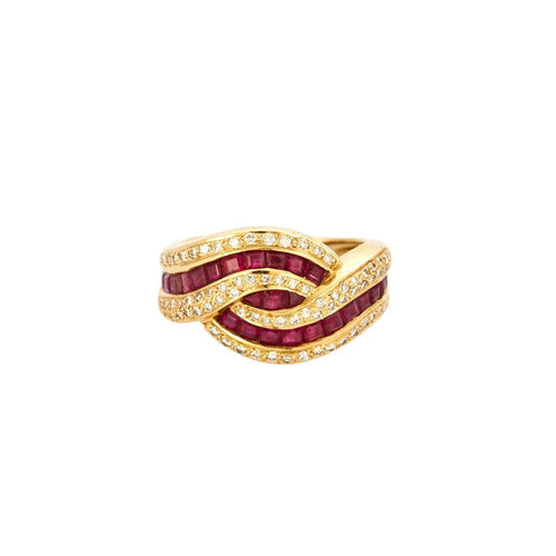 Bague 53 Bague or jaune, rubis et diamants 58 Facettes GU144