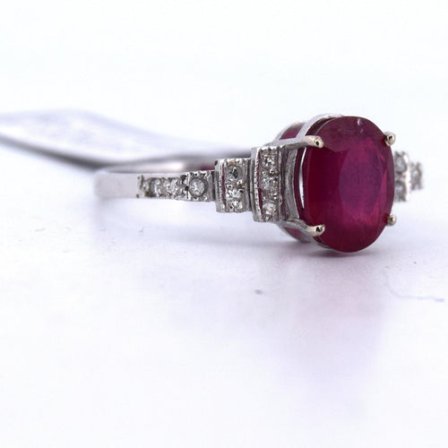 Bague 55 Bague Art déco en platine avec rubis et diamants 58 Facettes