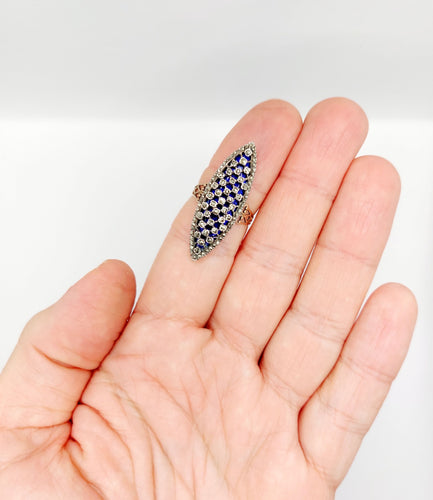 Bague 55.5 Bague marquise « Au firmament » en or rose 18K, émail bleu et marcassite 58 Facettes A06380