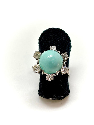 Bague 51 Bague ancienne or blanc, turquoise, diamants 58 Facettes M9157