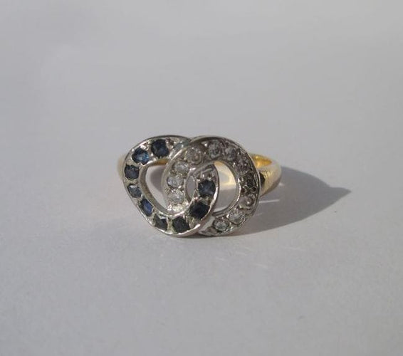 Bague de promesse deux ors, diamant, saphir naturel