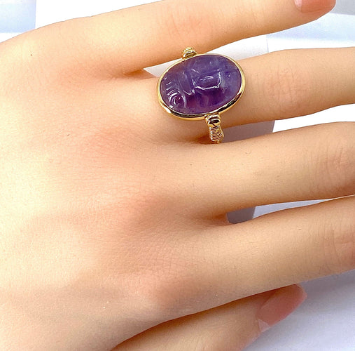 Bague 50 Bague en or jaune 18 carats, scarabée en améthyste mobile 58 Facettes AB447