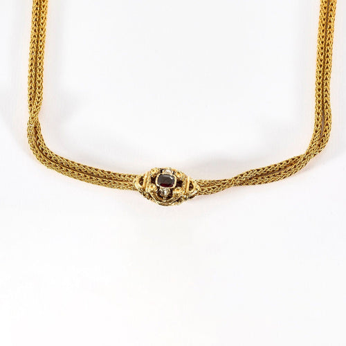 Collier Chaîne giletière or jaune et grenat 58 Facettes LF22