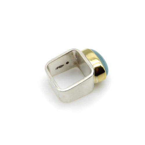 Bague Modernist 18K Gold and Sterling Silver Ofiesh Aquamarine Ring 58 Facettes