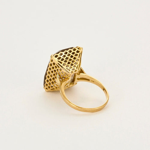 Bague 58,5 Bague cocktail or jaune et quartz fumé 58 Facettes NAR0019