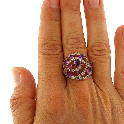 Bague 62 Bague en or rose avec améthystes et diamants bruns 58 Facettes G3866