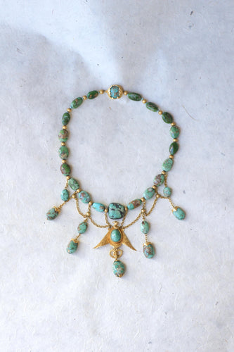 Collier Collier Ancien Néo-Égyptien Or Jaune et Turquoises 58 Facettes