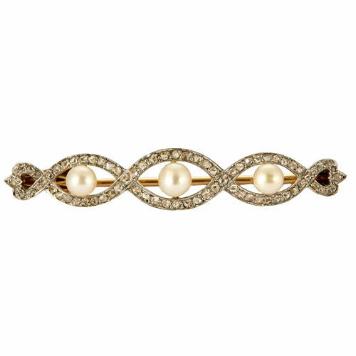 Broche Broche barette or jaune et blanc, diamants et perles 58 Facettes MAN0944