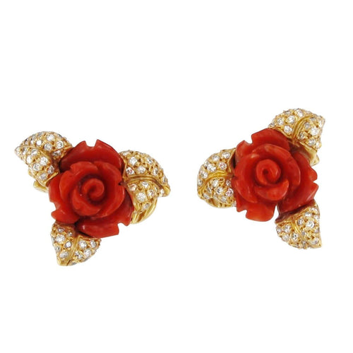Boucles d'oreilles Boucles d'oreilles en or jaune, paire de corail, diamants naturels 58 Facettes MG-201003