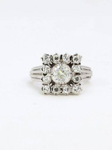 Bague 53 Bague or blanc diamant coussin taille ancienne 0,8 ct 58 Facettes J352