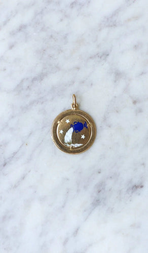 Pendentif Pendentif médaille astrologique Verseau, or et émail 58 Facettes