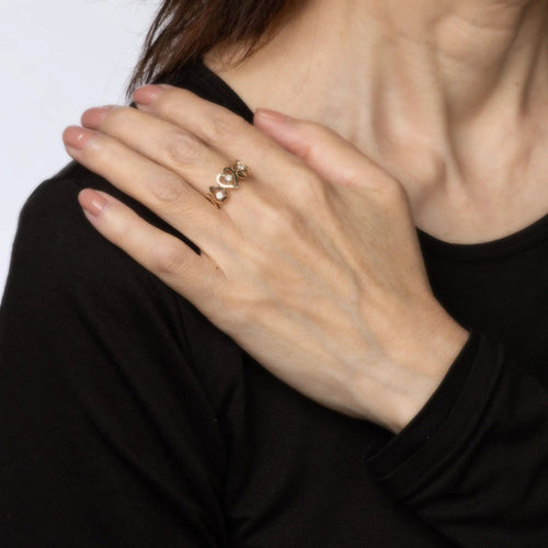 Bague Bague cœur en diamant vintage en or jaune 14 carats, taille 6,75, bijouterie fine 58 Facettes 15433