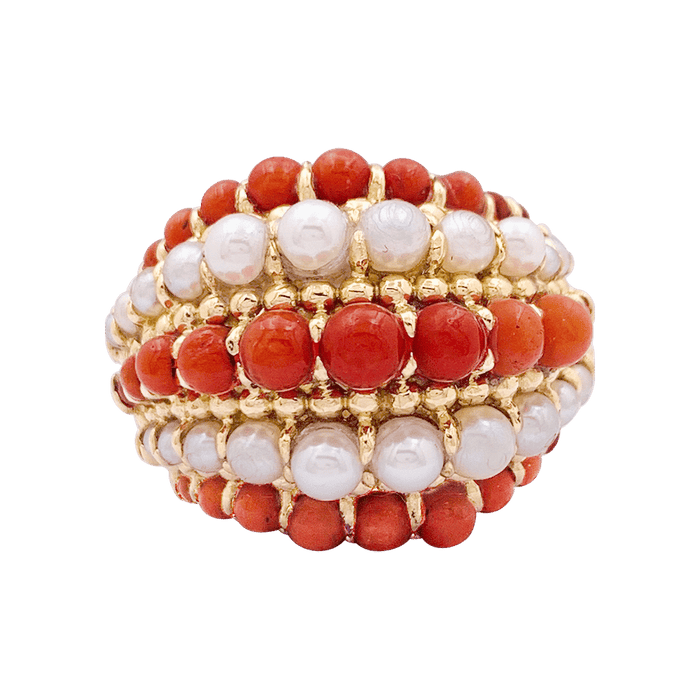 Bague 53 Bague dôme Van Cleef & Arpels, "Twist", or jaune, corail, perles. 58 Facettes 33977