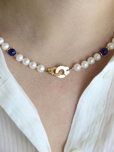 Collier DINH VAN Collier menottes R10 perles  & lapis lazuli 58 Facettes 1204.7