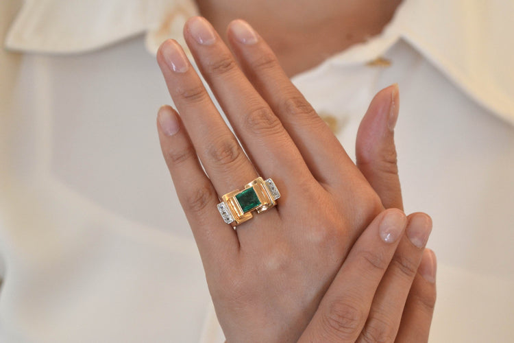 Bague 50 Bague ancienne émeraude et diamants en or 58 Facettes 25644 25353
