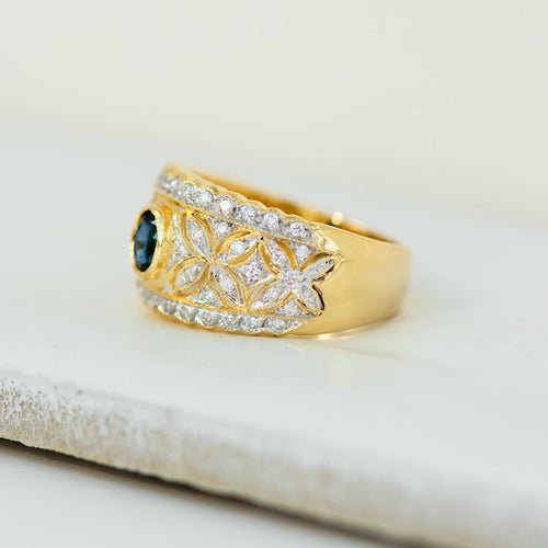 Eleganter Saphir-Diamant-Ring aus 18K Gold | Vintage Luxus