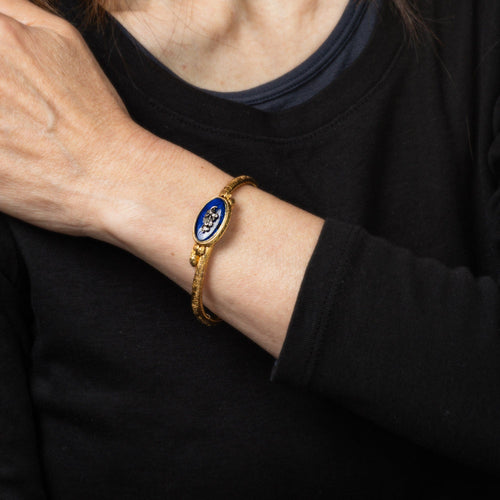 Bracelet Bracelet antique Belle Époque en or jaune 18 carats avec diamants et bijoux floraux 58 Facettes G13943