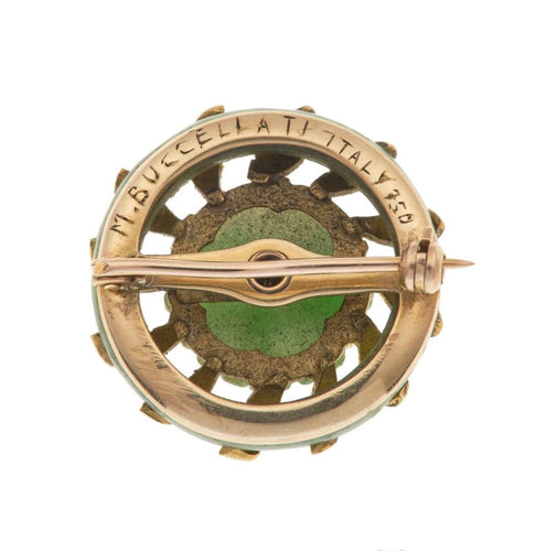 Broche Broche fleur vintage en or jaune et jadéite de Mario Buccellati 58 Facettes