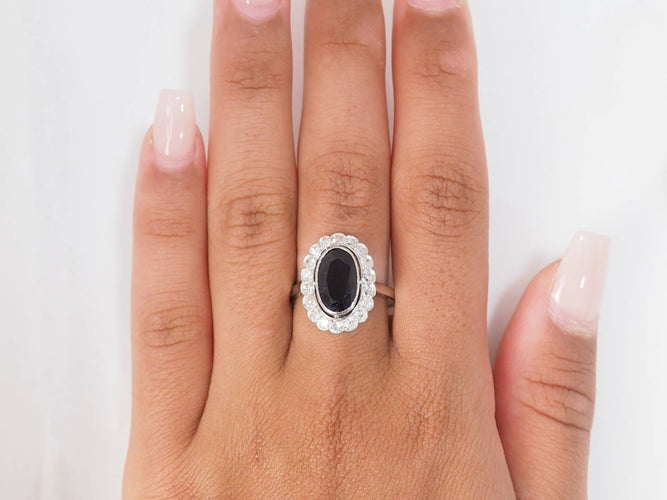 Bague 52.5 Bague Pompadour en or blanc, saphir et diamants 58 Facettes 33190