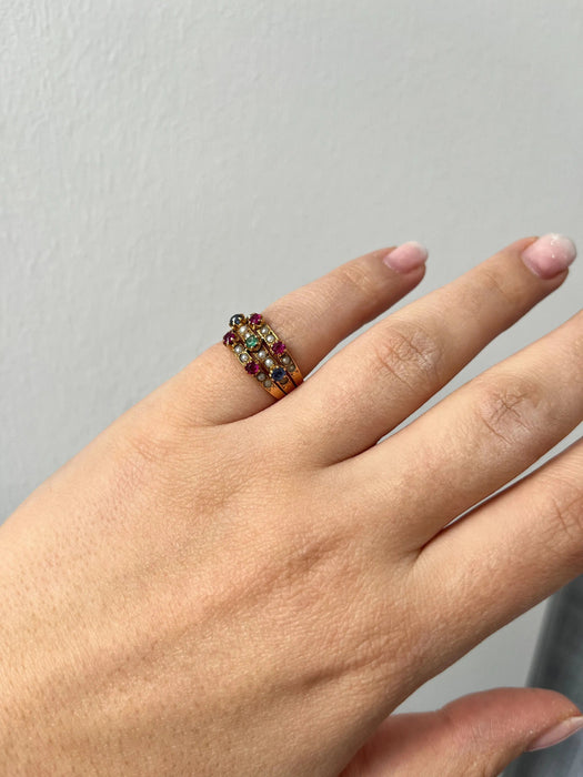 Bague 51 Bague années 20 avec pierres multicolores 58 Facettes