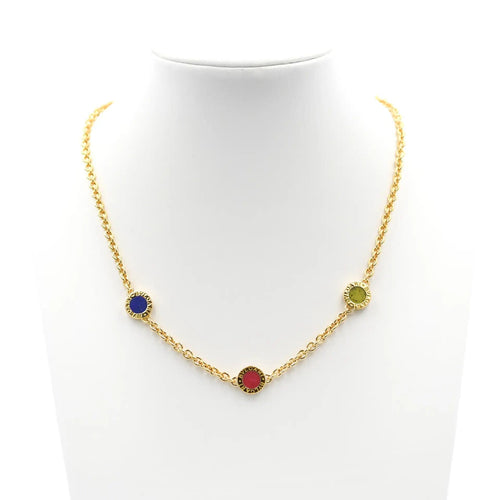 Collier BULGARI - Collier Bulgari en or jaune avec jade, corail et lapis 58 Facettes