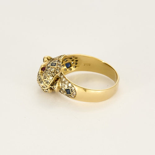 Bague 57 Bague animalière en or jaune, diamants, rubis et saphirs 58 Facettes B250565