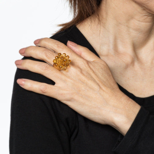 Bague 54 Bague articulée en citrine briolette, or 14 carats, bijou cocktail en forme de fleur 58 Facettes G13887