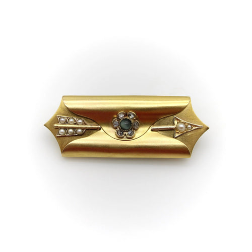 Pendentif Médaillon de deuil en forme d'enveloppe en or 14 carats avec flèche 58 Facettes