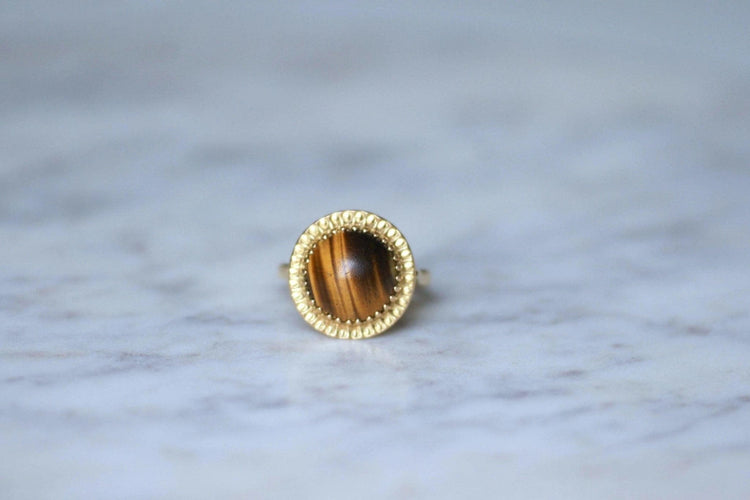Bague 53 Bague cocktail vintage or jaune et quartz oeil de tigre 58 Facettes