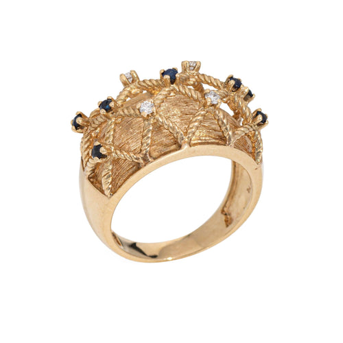 Bague 54 Bague vintage en or jaune, saphir et diamants 58 Facettes G13928