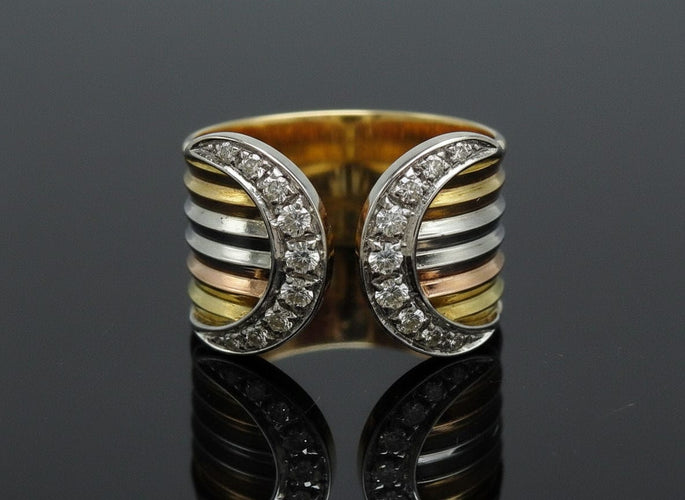 Bague Fascia in Oro a Tre Colori, con Diamanti 58 Facettes