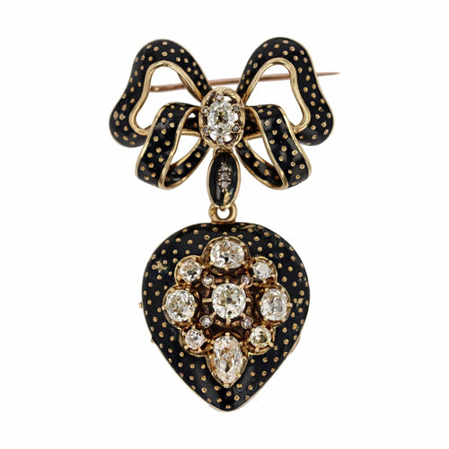 Broche Broche pendentif médaillon émail noir diamants Napoléon III 58 Facettes 24-243