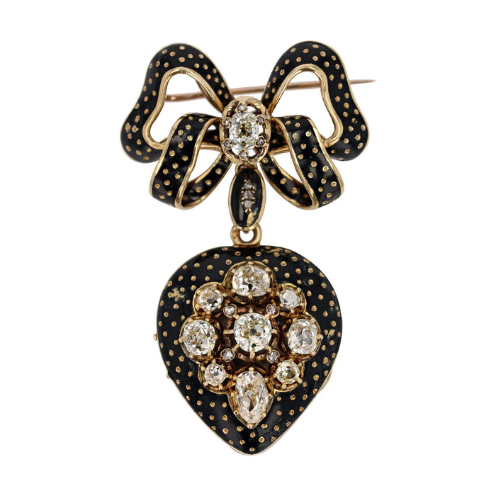 Broche pendentif médaillon émail noir diamants Napoléon III