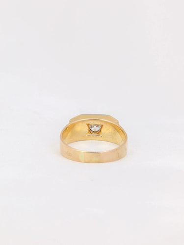 Chevalière Art Deco or platine diamant taille ancienne 0,4ct