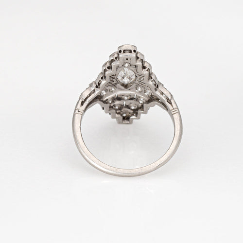 Bague 49 Bague de cocktail vintage Art déco en diamants, platine, navette, fine 58 Facettes G14077