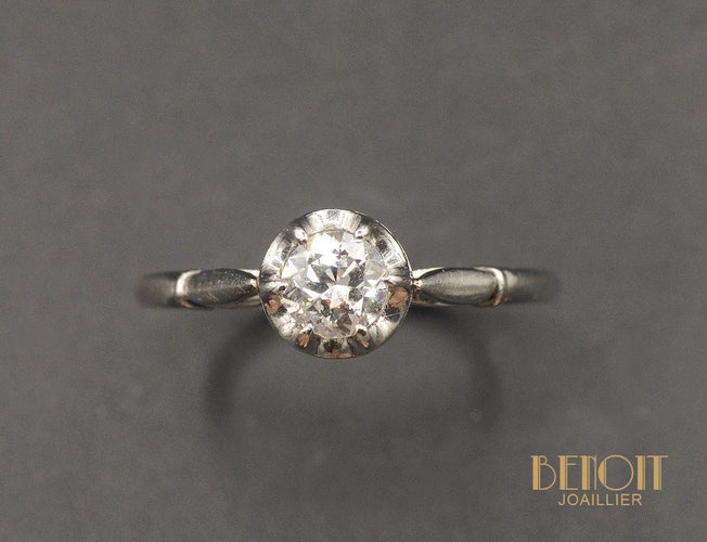 Bague 53 Solitaire Or blanc Diamant taille Ancienne 58 Facettes A10423