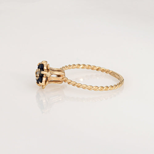 Bague tulipe en or jaune, saphir et diamant